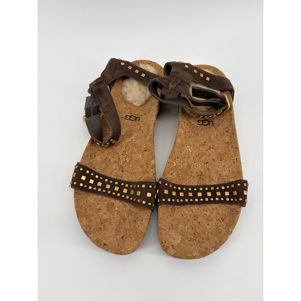 UGG Australia Jiana Sandals, Brown Beige Suede Studded, Women's Size 10